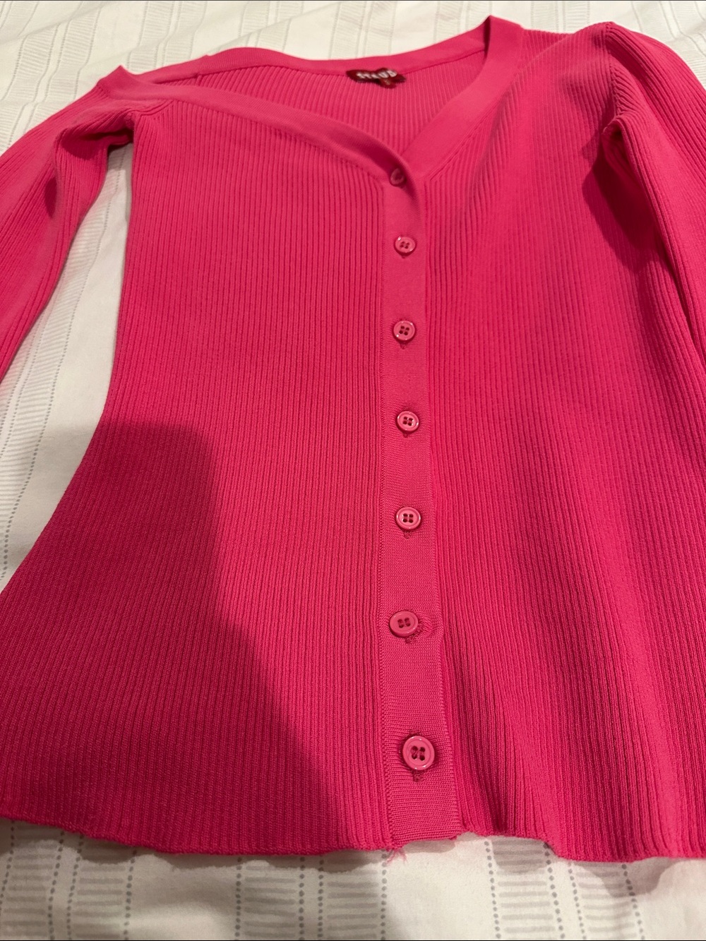STAUD Hot Pink Ribbed Button-Front Cardigan - Picture 3 of 5